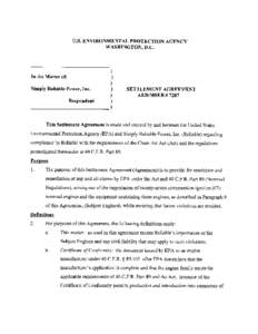 EPA--Simply Reliable Settlement Agreement