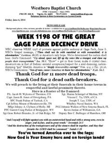Westboro Baptist Church 3701 S.W. 12th St. (WBC Chronicles -- Since[removed]Topeka, Ks[removed]0325