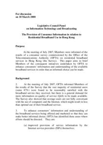 For discussion on 10 March 2008 Legislative Council Panel on Information Technology and Broadcasting The Provision of Consumer Information in relation to