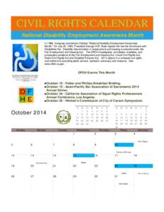 CIVIL RIGHTS CALENDAR National Disability Employment Awareness Month In 1988, Congress proclaimed October 