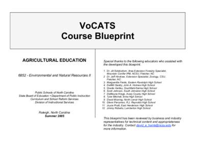 VoCATS Course Blueprint AGRICULTURAL EDUCATION[removed]Environmental and Natural Resources II  Public Schools of North Carolina