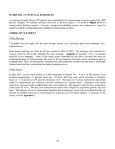 OVERVIEW OF FINANCIAL RESOURCES As stated previously, Region 7W directly has responsibility for programming projects as part of the ATP process. Region 7W currently receives 33 percent of the local target or 3.14 million