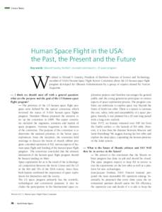 Cover Story  Human Space Flight in the USA: the Past, the Present and the Future Key words: Edward Crawley, Skoltech, manned cosmonautics, US space program