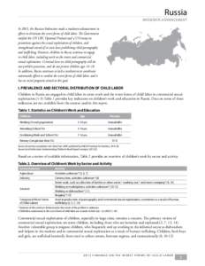 Russia  MODERATE ADVANCEMENT In 2013, the Russian Federation made a moderate advancement in efforts to eliminate the worst forms of child labor. The Government ratified the UN CRC Optional Protocol and a UN treaty on