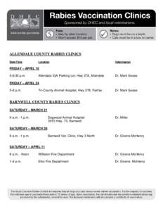 ALLENDALE COUNTY RABIES CLINICS Date/Time Location  Veterinarian