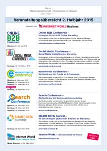 Veranstaltungsübersicht 2. Halbjahr 2015 präsentiert von: Online B2B Conference –  Strategien für Ihr B2B Online Marketing