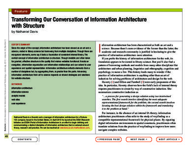 Feature  Transforming Our Conversation of Information Architecture with Structure Bulletin of the Association for Information Science and Technology – June/July 2013 – Volume 39, Number 5