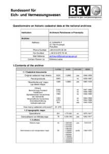 Questionnaire on historic cadastral data at the national archives Institution: Archiwum Państwowe w Przemyślu  Archive: