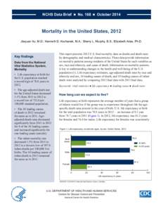 NCHS Data Brief  ■  No. 168  ■  October[removed]Mortality in the United States, 2012 Jiaquan Xu, M.D.; Kenneth D. Kochanek, M.A.; Sherry L. Murphy, B.S.; Elizabeth Arias, Ph.D.  Key findings