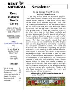 Newsletter Kent Natural Foods Co-op 151 East Main St