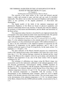 THE THERMAL RADIATION OF THE LUNAR SURFACE IN THE IR RANGE OF THE SPECTRUM µm). S.G. Pugacheva Sternberg State Astronomical Institute, Moscow, Russia  The emission of the lunar surface in the visual and infrared 