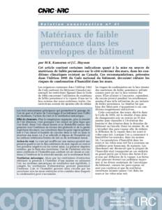 Matériaux de faible perméance dans les enveloppes de bâtiment