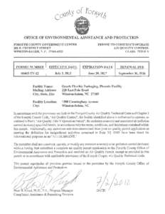 OFFICE OF ENVIRONMENTAL ASSISTANCE AND PROTECTION FORSYTH COUNTY GOVERNMENT CENTER 201 N. CHESTNUT STREET WINSTON-SALEM, N. CPERMIT TO CONSTRUCT/OPERATE
