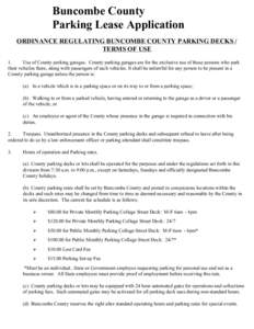 Buncombe County Parking Lease Application Print Form  ORDINANCE REGULATING BUNCOMBE COUNTY PARKING DECKS /