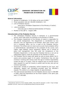 SUMMARY INFORMATION ON PROBATION IN ROMANIA General • •