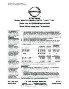 Prospectus Supplement (To Prospectus Dated February 13, 2012) $1,540,714,000  Nissan Auto Receivables 2012-A Owner Trust,