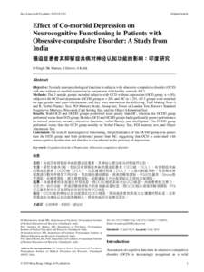 East Asian Arch Psychiatry 2015;25:3-15  Original Article Effect of Co-morbid Depression on Neurocognitive Functioning in Patients with