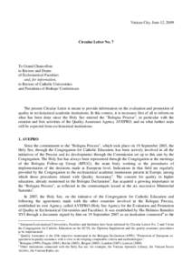 Vatican City, June 12, 2009  Circular Letter No. 7 To Grand Chancellors to Rectors and Deans