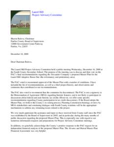 Laurel Hill PAC Letter to BOS Master Plan Recommendations -- Fairfax County, VA
