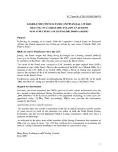 LC Paper No. CB[removed]) LEGISLATIVE COUNCIL PANEL ON FINANCIAL AFFAIRS MEETING ON 6 MARCH 2006: FOLLOW UP ACTIONS NEW STRUCTURE FOR LISTING DECISION-MAKING Purpose Following its meeting on 6 March 2006 the Legis