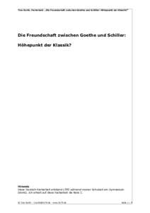 Tino Korth, Facharbeit: „Die Freundschaft zwischen Goethe und Schiller: Höhepunkt der Klassik?“  Die Freundschaft zwischen Goethe und Schiller: Höhepunkt der Klassik?  Hinweis