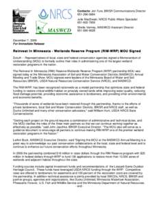 Reinvest In Minnesota - Wetlands Reserve Program (RIM-WRP) MOU Signed