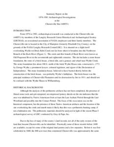 Summary Report on the[removed]Archaeological Investigations at the Chesterville Site (44HT1) INTRODUCTION From 1974 to 1981, archaeological research was conducted at the Chesterville site