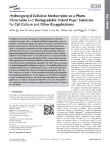 www.advhealthmat.de www.MaterialsViews.com FULL PAPER  Hydroxypropyl Cellulose Methacrylate as a PhotoPatternable and Biodegradable Hybrid Paper Substrate