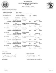 SOUTHWESTERN  INSTITUTE OF FORENSIC SCIENCES AT DALLAS Outbound Evidence Receipt EVIDENCE TRANSFER TRANSACTION