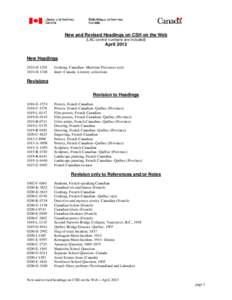 New and Revised Headings on CSH on the Web (LAC control numbers are included) April 2013 New Headings 1024-H-1291