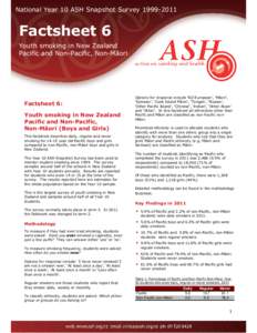 National Year 10 ASH Snapshot Survey[removed]Factsheet 6 Youth smoking in New Zealand Pacific and Non-Pacific, Non-Māori