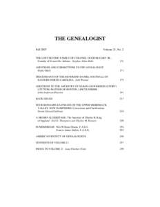 THE GENEALOGIST Fall 2007 Volume 21, No. 2  THE LOST SECOND FAMILY OF COLONEL HUGH MCGARY JR.: