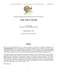 Simon Gerrit De GraafThe True Faith, a Commentary on LD 1-22 of the Heidelberg Catechism) Updated