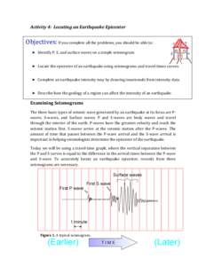 Activity 4:  Locating an Earthquake Epicenter   Objectives: If you complete all the problems, you should be able to:  Identify P, S, and surface waves on a simple s