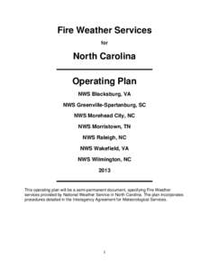 Fire Weather Services for North Carolina Operating Plan NWS Blacksburg, VA