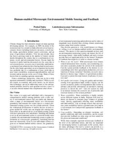 Human-enabled Microscopic Environmental Mobile Sensing and Feedback Prabal Dutta Lakshminarayanan Subramanian University of Michigan New York University