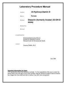 Biology / Secosteroids / Analytical chemistry / Blood / Calcifediol / Parathyroid hormone / Cholecalciferol / Standard curve / Vacutainer / Nutrition / Vitamin D / Chemistry