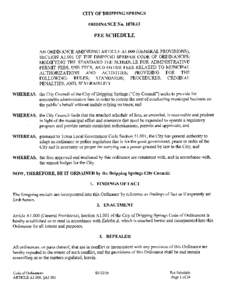 CITY OF DRIPPING SPRINGS ORDINANCE NoFEE SCHEDULE  AN ORDINANCE AMENDING ARTICLE Al.OOO (GENERAL PROVISIONS),