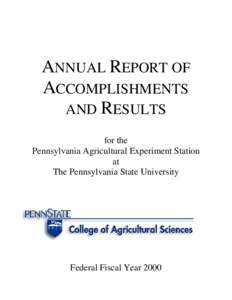 ANNUAL REPORT OF ACCOMPLISHMENTS AND RESULTS for the Pennsylvania Agricultural Experiment Station at