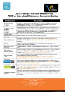 Local Chamber Alliance Membership FREE for You, a local Chamber of Commerce Member Entitlement Description