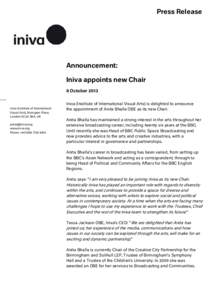 Press Release  Announcement: Iniva appoints new Chair 8 October 2013