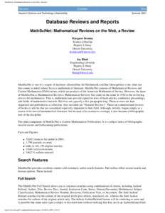 MathSciNet: Mathematical Reviews on the Web, a Review