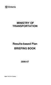 Ontario  MINISTRY OF TRANSPORTATION  Results-based Plan