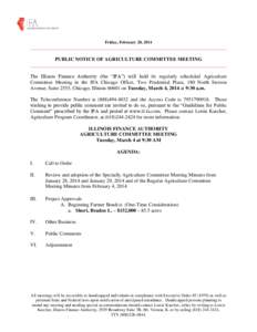 Friday, February 28, 2014  ______________________________________________________________________________ PUBLIC NOTICE OF AGRICULTURE COMMITTEE MEETING ___________________________________________________________________