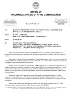 OFFICE OF INSURANCE AND SAFETY FIRE COMMISSIONER RALPH T. HUDGENS