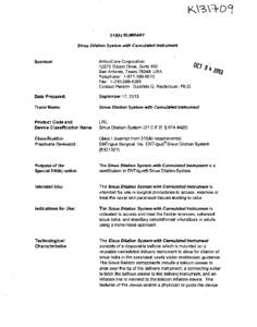 510(k) SUMMARY Sinus Dilation System with Cannulated Instrument Sponsor:  ArthroCare Corporation