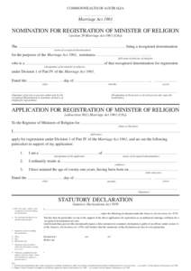 Nomination and Application for Registration of Minister of Religion