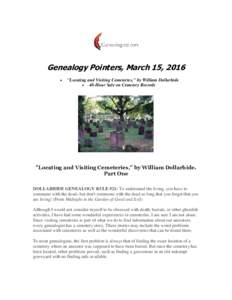 Genealogy Pointers, March 15, 2016  