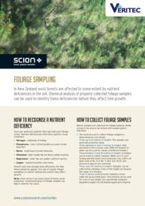 FOLIAGE SAMPLING In New Zealand most forests are affected to some extent by nutrient deficiencies in the soil. Chemical analysis of properly collected foliage samples can be used to identify these deficiencies before the