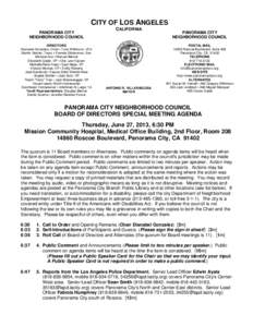 CITY OF LOS ANGELES PANORAMA CITY NEIGHBORHOOD COUNCIL DIRECTORS Dianabel Gonzalez, Chair • Tony Wilkinson, VCh Martin Geisler, Treas • Pamela Gibberman, Sec